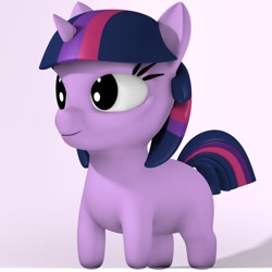 Size: 1000x1000 | Tagged: safe, artist:argos90, character:twilight sparkle, character:twilight sparkle (unicorn), species:pony, species:unicorn, 3d, chibi, female, mare, smiling, solo, twiggie