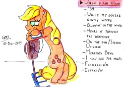Size: 1024x720 | Tagged: safe, artist:gafelpoez, character:applejack, species:pony, almendra, bob dylan, charly garcia, creedence clearwater revival, earbuds, female, janis joplin, led zeppelin, luis alberto spinetta, queen (band), rake, solo, steven universe, sui generis, the beatles, the who, traditional art