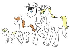Size: 3300x2205 | Tagged: safe, artist:phobicalbino, character:applejack, oc, oc:dusty, oc:orchard blossom, oc:rain buck, parent:applejack, parents:canon x oc, species:earth pony, species:pony, canon x oc, colt, family, female, filly, foal, male, mare, missing cutie mark, offspring, parent:oc:rain buck, partial color, quartet, shipping, simple background, stallion, straight, walking, white background