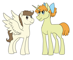 Size: 3300x2717 | Tagged: safe, artist:phobicalbino, character:pound cake, character:pumpkin cake, species:pegasus, species:pony, species:unicorn, bow, brother and sister, colt, duo, female, filly, foal, hair bow, male, older, older pound cake, older pumpkin cake, siblings, simple background, white background