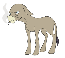Size: 1925x1715 | Tagged: safe, artist:phobicalbino, character:cranky doodle donkey, species:donkey, bald, cigarette, grumpy, male, missing accessory, simple background, smoke, solo, white background