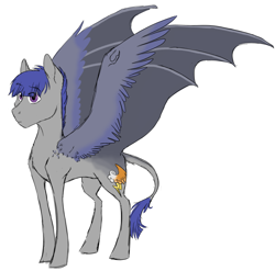 Size: 1991x1970 | Tagged: safe, artist:phobicalbino, oc, oc only, oc:night glimmer, parent:twilight sparkle, adopted offspring, dawn pony, genderfluid, hybrid wings, next generation, offspring, simple background, solo, spread wings, white background, wing claws, wings