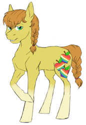 Size: 1355x1973 | Tagged: safe, artist:phobicalbino, oc, oc only, oc:gingergold, parent:applejack, parents:canon x oc, species:earth pony, species:pony, braid, braided tail, female, mare, next generation, offspring, parent:oc:rain buck, simple background, solo, white background