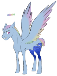 Size: 1480x1992 | Tagged: safe, artist:phobicalbino, oc, oc only, oc:thunder tantrum, parent:rainbow dash, parents:canon x oc, species:pegasus, species:pony, colored wings, colored wingtips, large cutie mark, male, next generation, offspring, parent:oc:daredevil, short hair, short tail, simple background, solo, stallion, white background