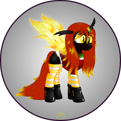 Size: 5000x5000 | Tagged: safe, artist:lakword, oc, oc:rubeencha, species:changeling, boots, christmas changeling, clothing, female, glow, holiday, outfit, queen, scarf, shoes, smiling, socks, solo, standing, suit, tights, yellow changeling