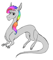 Size: 568x646 | Tagged: safe, artist:phobicalbino, oc, oc only, oc:equipoise, parent:discord, parent:twilight sparkle, parents:discolight, species:draconequus, agender, draconequus oc, hybrid, interspecies offspring, multicolored hair, offspring, rainbow hair, simple background, solo, white background