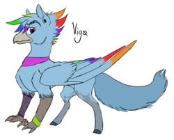 Size: 685x551 | Tagged: safe, artist:phobicalbino, oc, oc only, oc:vigo, parent:gilda, parent:rainbow dash, parents:gildash, species:classical hippogriff, species:hippogriff, ear plugs, eyebrow piercing, hippogriff oc, interspecies offspring, magical lesbian spawn, offspring, piercing, simple background, solo, white background
