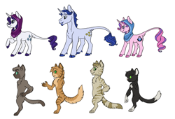 Size: 1157x786 | Tagged: safe, artist:phobicalbino, character:fancypants, character:rarity, oc, oc:onyx alabaster, oc:polished pyrite, oc:recherché, oc:smoky quartz, parent:fancypants, parent:rarity, parents:raripants, species:abyssinian, species:pony, species:unicorn, ship:raripants, abyssinian oc, adopted offspring, clothing, cloven hooves, dewclaw, facial hair, family, female, goatee, headscarf, leonine tail, male, mare, moustache, next generation, offspring, raised hoof, scarf, shipping, simple background, stallion, straight, white background