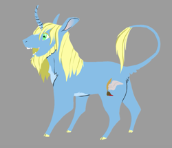 Size: 797x685 | Tagged: safe, artist:phobicalbino, oc, oc only, oc:art's desire, species:pony, species:unicorn, beard, cloven hooves, facial hair, female, gray background, leonine tail, mare, open mouth, sideburns, simple background, solo