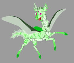 Size: 737x627 | Tagged: safe, artist:phobicalbino, oc, oc only, oc:toothpaste, species:changeling, changeling oc, green changeling, male, multiple eyes, open mouth, solo, spread wings, wings
