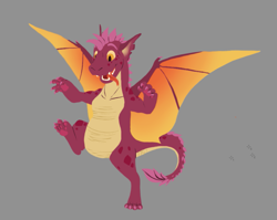 Size: 995x794 | Tagged: safe, artist:phobicalbino, oc, oc only, oc:rux, species:dragon, dragon oc, raised foot, solo, spread wings, tongue out, wings