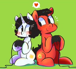 Size: 2500x2291 | Tagged: safe, artist:talimingi, oc, oc only, oc:talim, species:earth pony, species:pony, species:unicorn, blushing, female, heart, looking at each other, male, married, straight