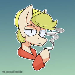 Size: 1000x1000 | Tagged: safe, artist:difis, artist:dumbf, oc, oc only, species:pony, beanie, bust, cigarette, clothing, hat, lidded eyes, male, smoking, solo, stallion
