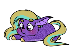 Size: 398x314 | Tagged: safe, artist:cottonsweets, part of a set, oc, oc only, oc:aqua, species:pony, species:sea pony, :t, bean ych, blushing, chibi, cute, lying down, purple, simple background, solo, transparent background, ych result
