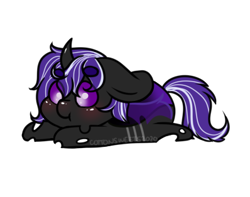 Size: 398x314 | Tagged: safe, artist:cottonsweets, part of a set, oc, oc only, species:changeling, bean ych, blushing, changeling oc, cute, eye clipping through hair, purple, purple changeling, purple eyes, simple background, solo, transparent background, ych result