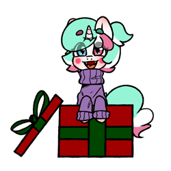 Size: 700x700 | Tagged: safe, artist:cottonsweets, oc, oc only, oc:cottonsweets, species:pony, species:unicorn, bubblegum, candy pony, cat, catpony, clothing, commission, cute, eye clipping through hair, food, food pony, gum, marshmallow, original species, present, simple background, solo, sweater, transparent background, your character here