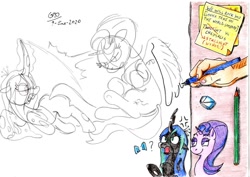 Size: 1024x725 | Tagged: safe, artist:gafelpoez, character:queen chrysalis, character:starlight glimmer, species:pony, drawing, pencil, rubber, sketch