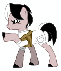 Size: 341x396 | Tagged: safe, artist:lavvythejackalope, species:earth pony, species:pony, bags under eyes, clothing, colored hooves, frown, male, ponified, pony creator, raised hoof, simple background, solo, stallion, sweeny todd, two toned mane, white background
