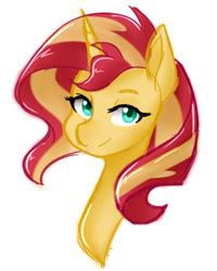 Size: 800x1000 | Tagged: safe, artist:jovalic, character:sunset shimmer, species:pony, species:unicorn, bust, cute, female, lidded eyes, mare, portrait, shimmerbetes, simple background, smiling, solo, white background