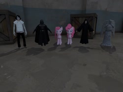 Size: 1400x1050 | Tagged: safe, artist:nightmenahalo117, character:pinkie pie, crossover, darth vader, emperor palpatine, female, jeff the killer, meme, nightmena, siblings, sisters, star wars, statue, weeping angel