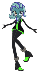 Size: 620x1176 | Tagged: safe, artist:gihhbloonde, artist:venomous-cookietwt, base used, oc, oc only, oc:thundersky (ice1517), parent:open skies, parent:thunderlane, parents:thunderskies, icey-verse, episode:the washouts, g4, my little pony: friendship is magic, my little pony:equestria girls, blushing, bodysuit, choker, clothing, commission, equestria girls-ified, female, heterochromia, high heels, jacket, leather jacket, magical gay spawn, multicolored hair, offspring, shoes, simple background, solo, spandex, transparent background, uniform, washouts uniform