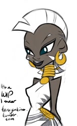 Size: 426x696 | Tagged: safe, artist:tarajenkins, character:zecora, species:human, dark skin, female, humanized, simple background, solo, white background