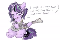 Size: 3000x2004 | Tagged: safe, artist:littleblackraencloud, character:starlight glimmer, species:pony, species:unicorn, alternate hairstyle, boulevard of broken dreams, bracelet, dialogue, edgelight glimmer, emo, female, goth, green day, guitar, jewelry, mare, musical instrument, piercing, pigtails, singing, solo, teenage glimmer, teenager, younger