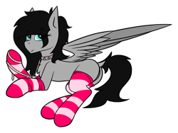 Size: 3185x2400 | Tagged: safe, artist:bitrate16, oc, oc only, oc:mestima, species:pegasus, species:pony, clothing, collar, leash, looking at you, pegasus oc, simple background, smiling, socks, solo, striped socks, transparent background, vector
