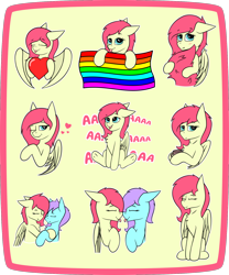 Size: 1500x1801 | Tagged: safe, artist:bitrate16, oc, oc:eclipse flight, species:pegasus, species:pony, blushing, boop, chest fluff, commission, cute, flag, gay pride flag, heart, holding, holding tail, hug, noseboop, pegasus oc, pride, pride flag, smiling, sticker, sticker set, telegram sticker, wings, your character here