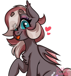 Size: 1125x1200 | Tagged: source needed, safe, artist:cottonsweets, oc, oc only, oc:efflorescence, species:bat pony, species:pony, bat pony oc, bat wings, chest fluff, female, makeup, mare, one hoof raised, simple background, solo, tongue out, transparent background, wings