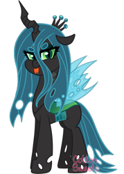 Size: 711x995 | Tagged: safe, artist:cottonsweets, character:queen chrysalis, species:changeling, blep, chibi, cute, cutealis, female, signature, simple background, solo, tongue out, transparent background