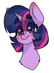 Size: 729x988 | Tagged: safe, artist:cottonsweets, character:twilight sparkle, species:pony, beanbrows, blushing, bust, cheek fluff, chest fluff, cute, eye clipping through hair, eyebrows, female, looking at you, mare, portrait, simple background, solo, twiabetes, white background