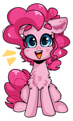Size: 1000x1644 | Tagged: safe, artist:cottonsweets, character:pinkie pie, species:earth pony, species:pony, blushing, chest fluff, chibi, cute, diapinkes, ear fluff, female, floppy ears, fluffy, leg fluff, simple background, sitting, smiling, smiling at you, smol, solo, transparent background