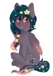 Size: 834x1200 | Tagged: safe, artist:cottonsweets, oc, oc only, oc:star universe, species:pegasus, species:pony, ethereal mane, ethereal wings, female, looking at you, looking back, looking back at you, mare, simple background, sitting, solo, transparent background, wings
