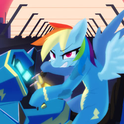 Size: 808x808 | Tagged: safe, artist:satv12, character:rainbow dash, species:pegasus, species:pony, akira, clothing, female, grin, hoverbike, smiling, solo, spread wings, uniform, wings, wonderbolts uniform