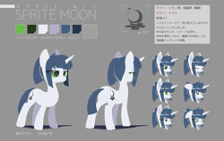 Size: 1280x808 | Tagged: safe, artist:satv12, oc, oc only, oc:sprite moon, species:pony, species:unicorn, cutie mark, expressions, female, japanese, mare, reference sheet, solo