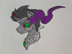 Size: 2576x1932 | Tagged: safe, artist:drheartdoodles, character:king sombra, species:umbrum, corrupted, edgy, gem, head shot, magic, male, solo, traditional art