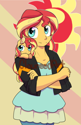 Size: 1650x2550 | Tagged: safe, artist:cloureed, character:sunset shimmer, species:pony, species:unicorn, my little pony:equestria girls, crossed arms, human ponidox, ponidox, self ponidox, shoulder pony