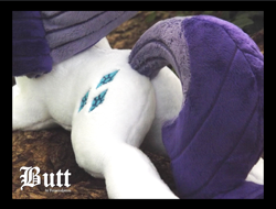 Size: 1680x1275 | Tagged: safe, artist:peruserofpieces, character:rarity, species:pony, species:unicorn, butt, female, irl, mare, photo, plot, plushie, solo