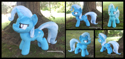 Size: 3697x1754 | Tagged: safe, artist:peruserofpieces, character:trixie, species:pony, species:unicorn, female, horn, irl, mare, narrowed eyes, photo, plushie, smug, solo, tree