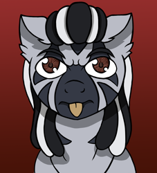 Size: 2500x2750 | Tagged: safe, artist:devorierdeos, oc, oc only, oc:zib, species:pony, species:zebra, bust, ear fluff, gradient background, high res, hooves, looking at you, male, portrait, simple background, stallion, tongue out
