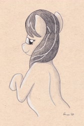 Size: 3019x4513 | Tagged: safe, artist:peruserofpieces, character:octavia melody, species:earth pony, species:pony, bust, female, looking over shoulder, mare, pencil drawing, smiling, solo, toned paper, traditional art