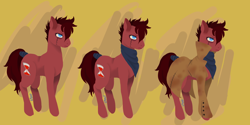 Size: 3000x1500 | Tagged: safe, artist:lavvythejackalope, oc, oc only, oc:red dust, species:earth pony, species:pony, abstract background, bags under eyes, clothing, earth pony oc, eye scar, frown, hourglass, male, neckerchief, scar, stallion, tail wrap