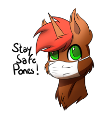 Size: 1732x1936 | Tagged: safe, artist:noxi1_48, oc, oc only, oc:rayven, species:pony, species:unicorn, bust, coronavirus, covid-19, face mask, male, mask, portrait, ppe, simple background, solo, stay at home, surgical mask, white background