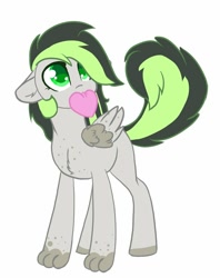 Size: 788x996 | Tagged: safe, artist:noxi1_48, oc, oc only, oc:bree jetpaw, species:dog, species:pegasus, species:pony, commission, cute, dawwww, dog pony, happy, heart, hybrid, looking up, mouth hold, ocbetes, pegasus oc, simple background, solo, white background, wings, your character here