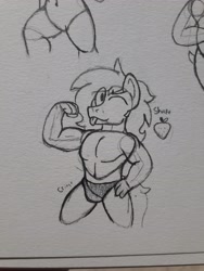 Size: 3096x4128 | Tagged: safe, artist:drheartdoodles, oc, oc:dr.heart, species:anthro, buff, clydesdale, crotch bulge, flexing, hand on hip, muscles, one eye closed, sketch, tongue out, traditional art, underwear bulge, wink