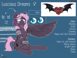 Size: 4000x3000 | Tagged: safe, artist:difis, oc, oc:luscious dreams, species:pegasus, species:pony, bat wings, reference sheet, sitting, tribal, underhoof, wings