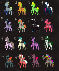 Size: 2500x3000 | Tagged: safe, artist:lavvythejackalope, oc, oc only, species:alicorn, species:pegasus, species:pony, species:unicorn, alicorn oc, blindfold, blood, chains, clothing, colored blood, colored hooves, cuffs, eyes closed, face mask, gloves, green blood, hair bun, hair over eyes, horn, jewelry, latex, latex gloves, multicolored hair, necklace, pegasus oc, rainbow hair, raised hoof, simple background, stitches, swirly eyes, unicorn oc, wings
