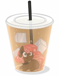 Size: 857x1111 | Tagged: safe, artist:littleblackraencloud, oc, oc:scarlet trace (coffee bean), species:pony, coffee, collar, cup, cup of pony, female, mare, micro