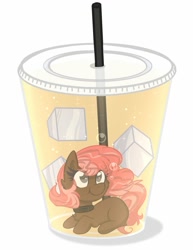 Size: 857x1111 | Tagged: safe, artist:littleblackraencloud, oc, oc:scarlet trace (coffee bean), species:pony, coffee, collar, cup, cup of pony, female, mare, micro